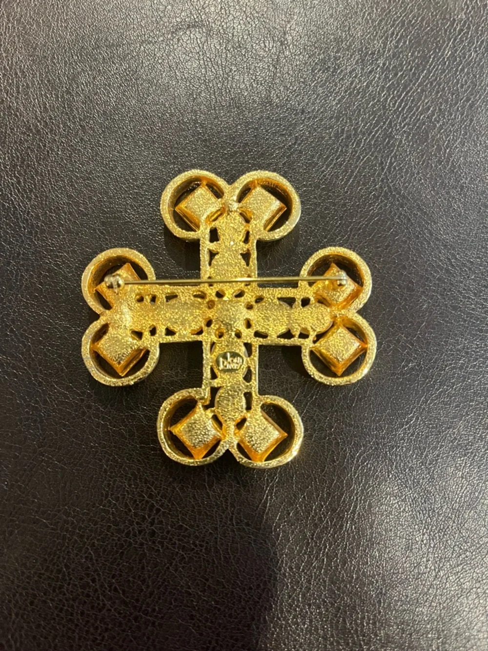Joan Rivers Gold-Tone Maltese Cross Brooch with Pearls and Red & Green stones - Picture 4 of 4